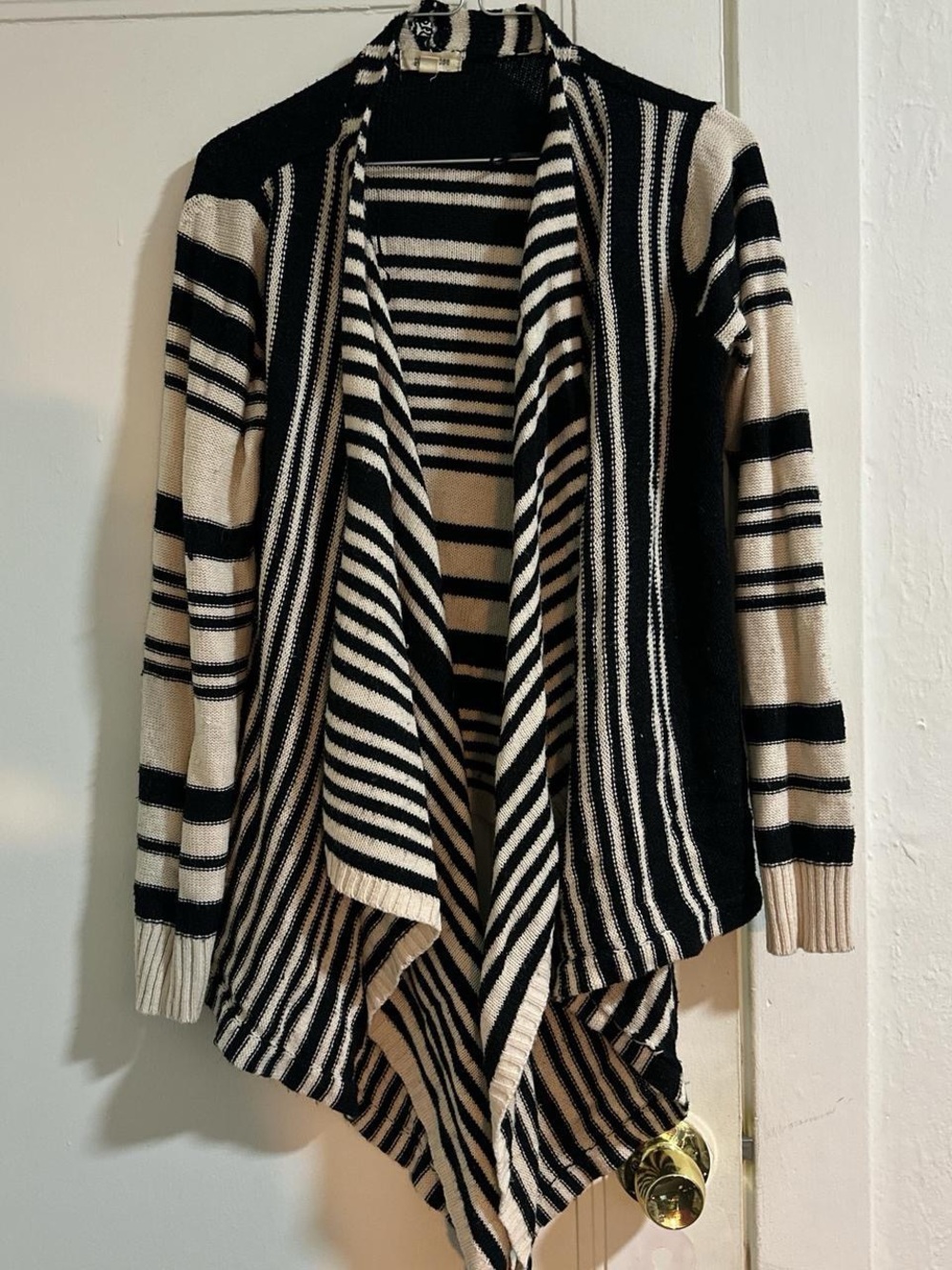 Striped Open-Front Women’s Sweater Cardigan - Black & Cream
